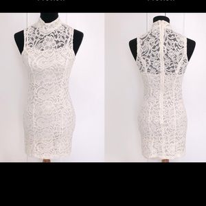 MOCK-NECK Cream Lace Dress - Size M
